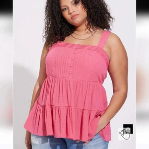 Torrid Swiss Dot Washable Gauze Tiered Pin Tuck Tank size 3